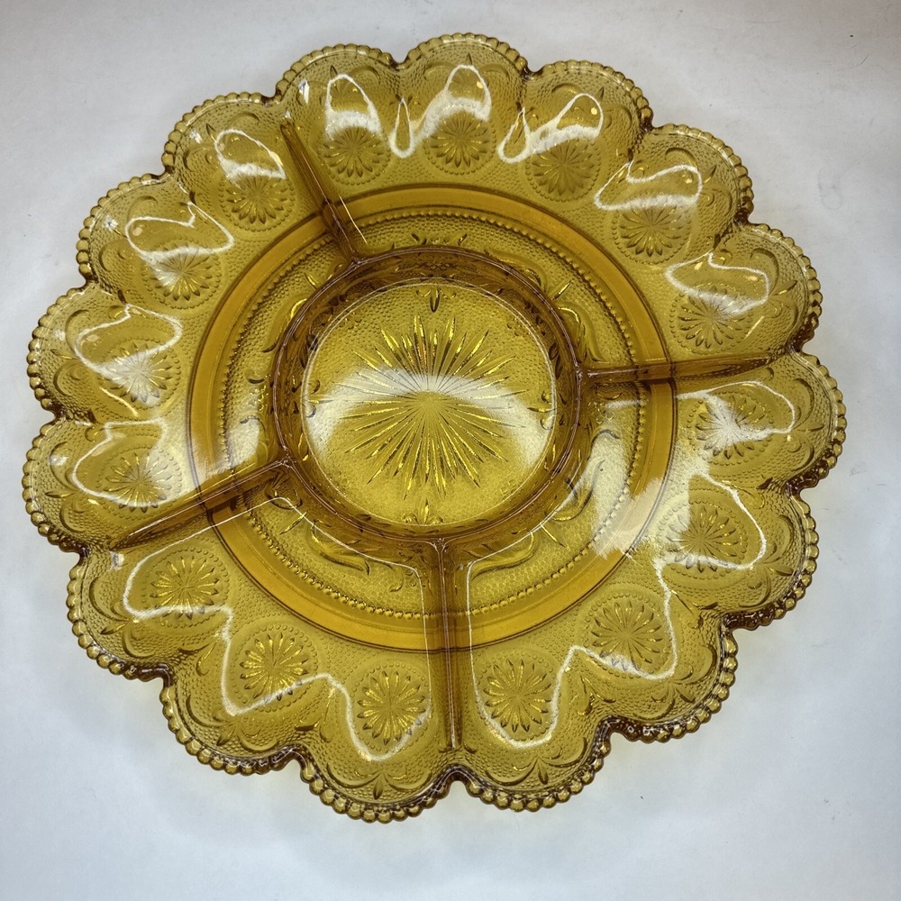 Tiara Glass 11.5" Divided 5 Section Relish Tray Amber Indiana Glass